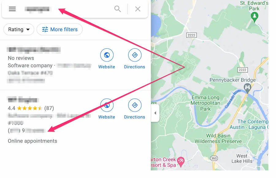 Example of a phone number found on Maps