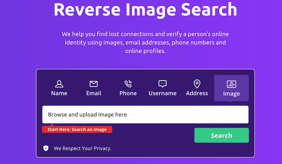 Interface for searching social media profiles using a picture/photo.