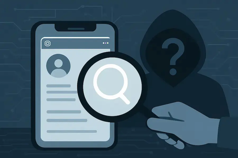 Visual representation of identifying a user behind a fake Instagram account.