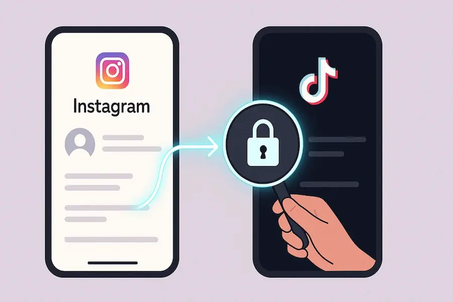 Visual guide on finding a user's TikTok account via their Instagram profile.
