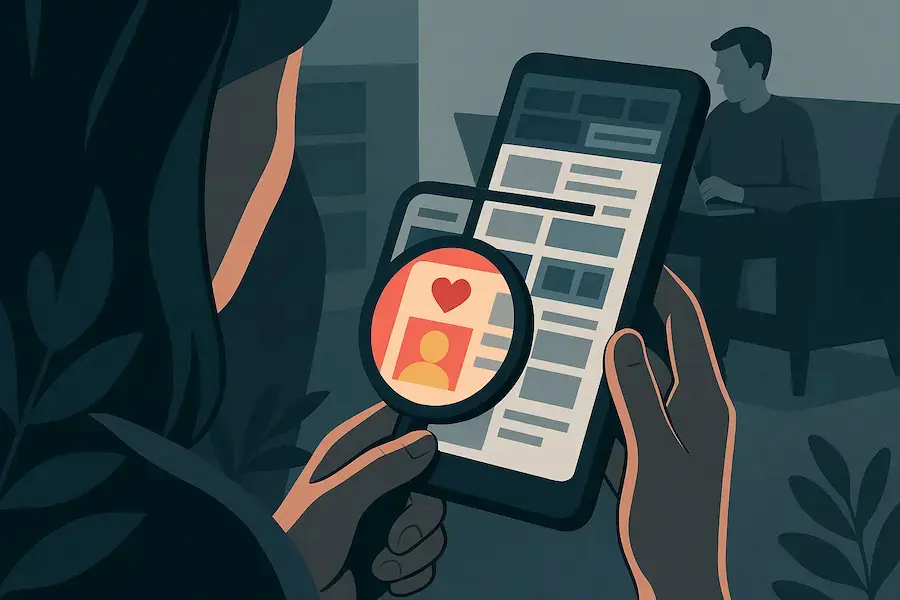 Image illustrating searching dating sites for a partner's hidden profile.