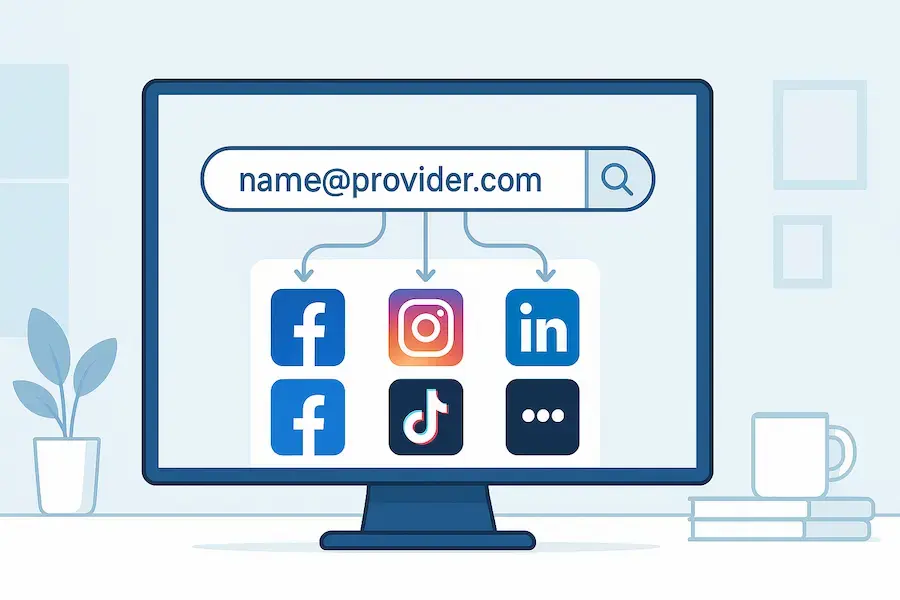 Image illustrating searching social media profiles using an email address.