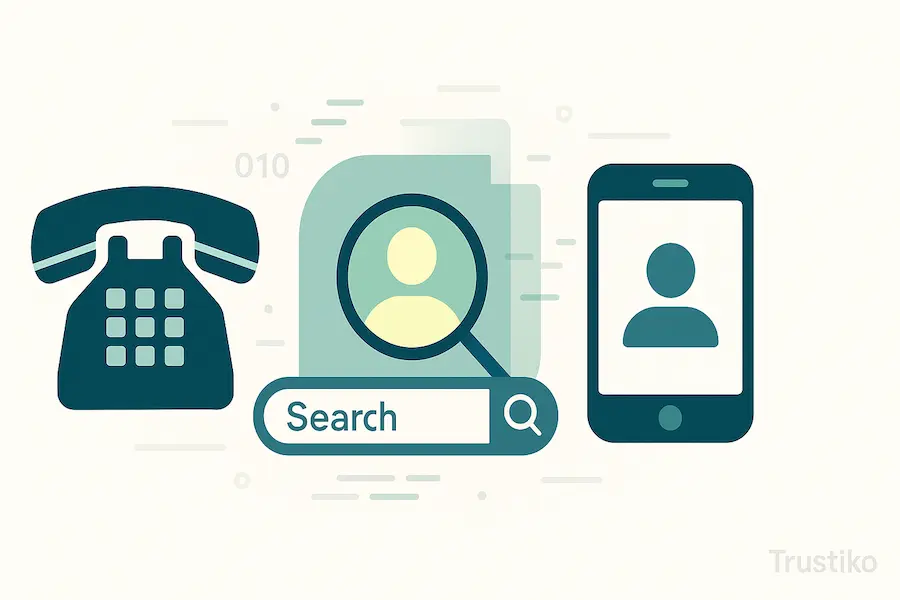Visual guide on running a free reverse phone lookup for landline and cell phone numbers.