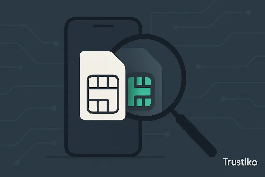 Visual guide on how to detect a hidden secondary SIM card or phone number on a spouse's device.