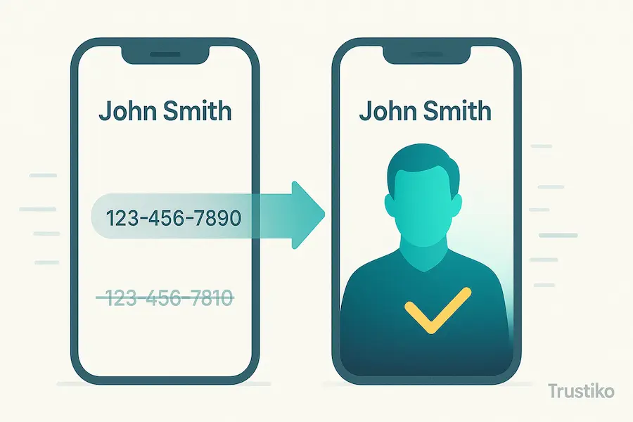 Visual guide on how to verify if a contact has changed their mobile phone number.