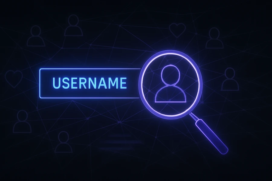 Visual guide on how to find someone's dating profile using a username.