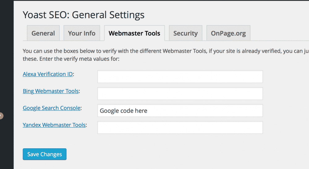 Verify WordPress with Yoast plugin