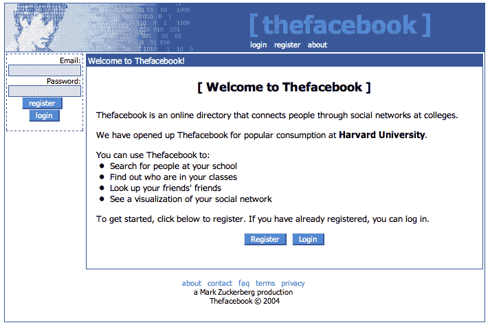 Facebook first home page Facebook first home page