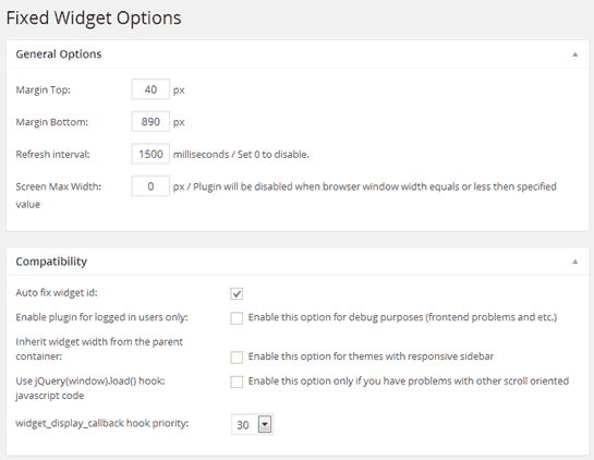 Fixed Widget Options