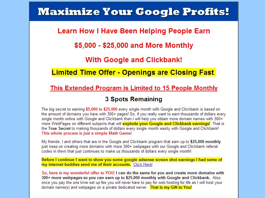 Google online money making scams