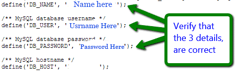 verify database name, username and password verify database name, username and password