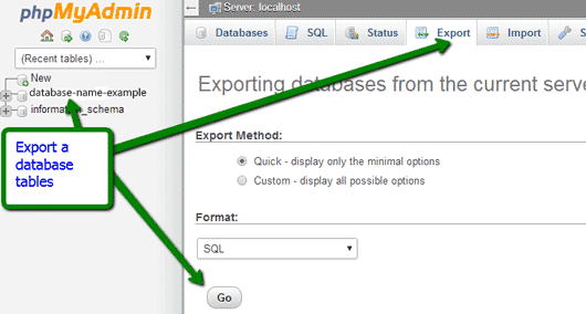 export a database in WordPress