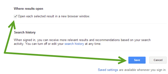 Google search settings