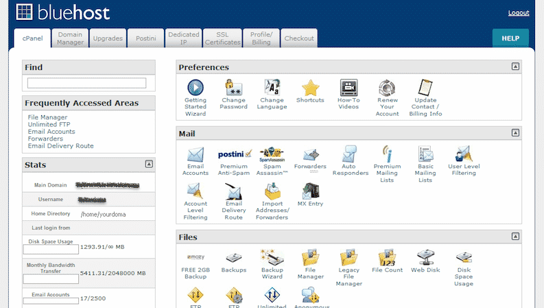 Bluehost control panel