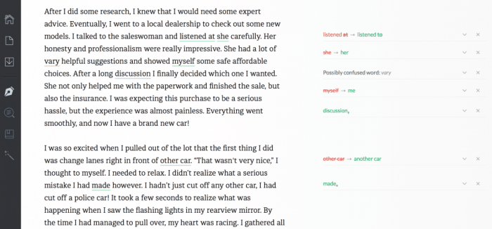 Grammarly proofreading interface