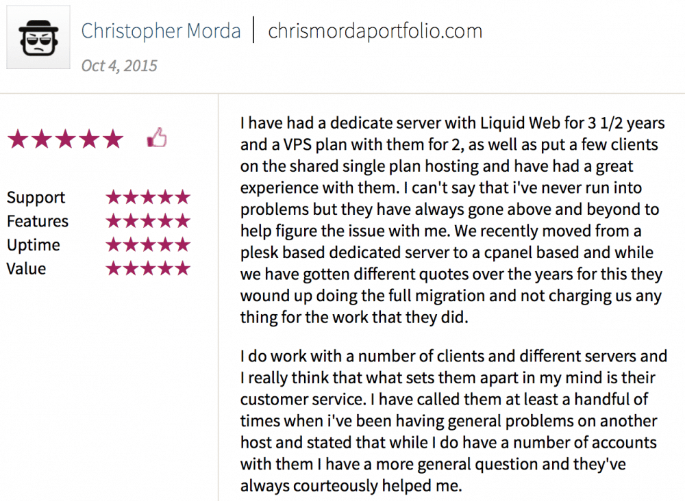 Liquid Web customer review