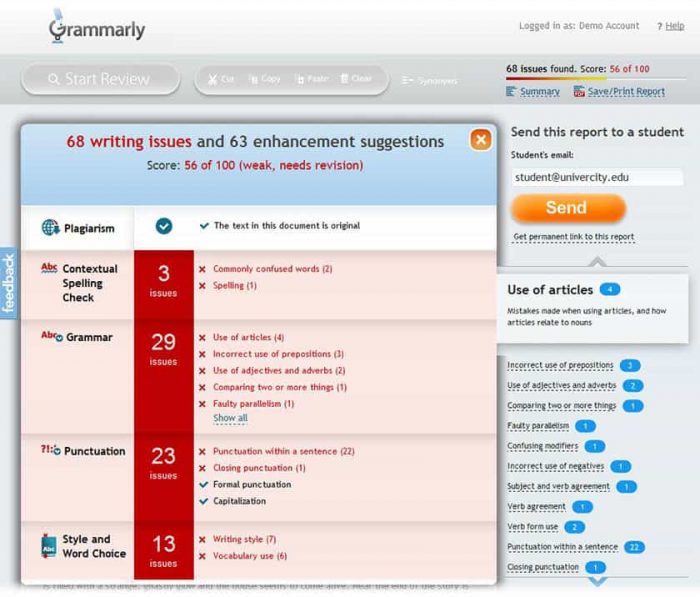 Summary reports by Grammarly