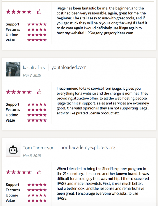 iPage Reviews from customers