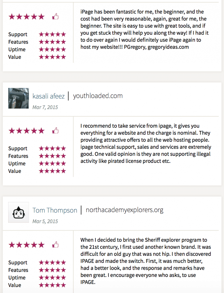 iPage Reviews from customers