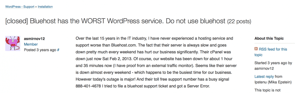 bluehost complaints