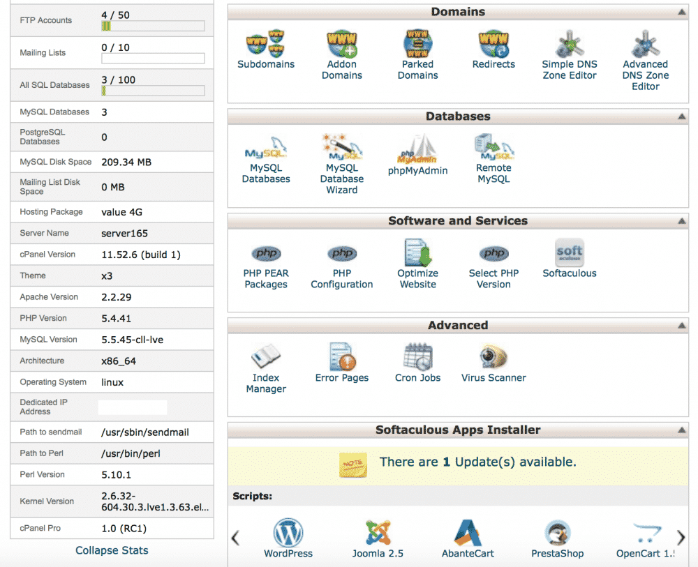 cPanel control panel