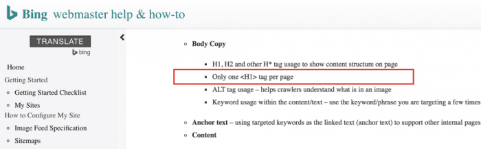  Bing and H1 tags