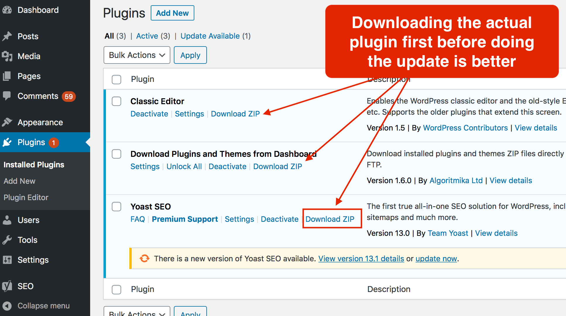 How to download a WordPress plugin from admin area