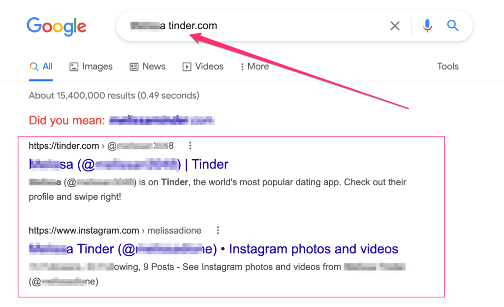 Searching a Tinder user on Google
