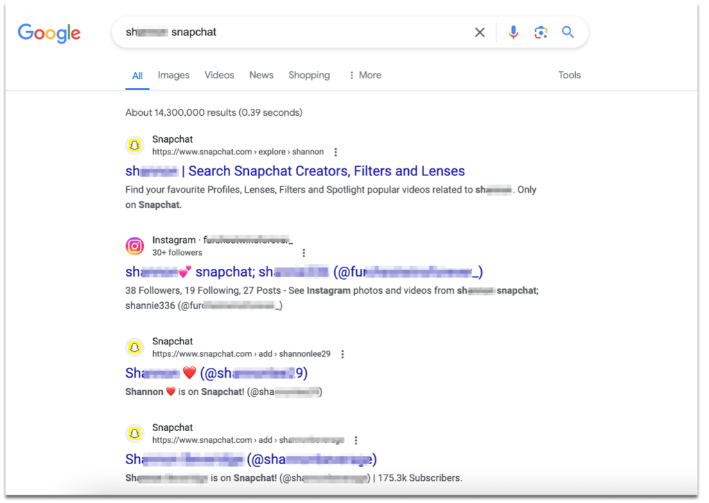 Search results page