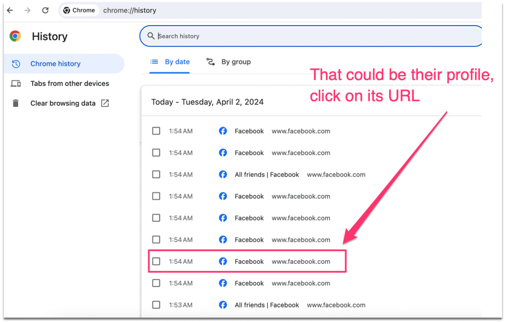 Facebook history through Chrome